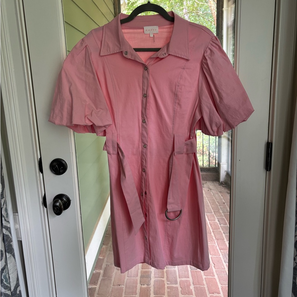 Entro Pink Puff Sleeve Mini Dress